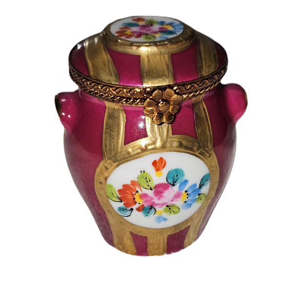 Red Gold Striped Elegance Canister Porcelain Limoges traditional French Trinket Box