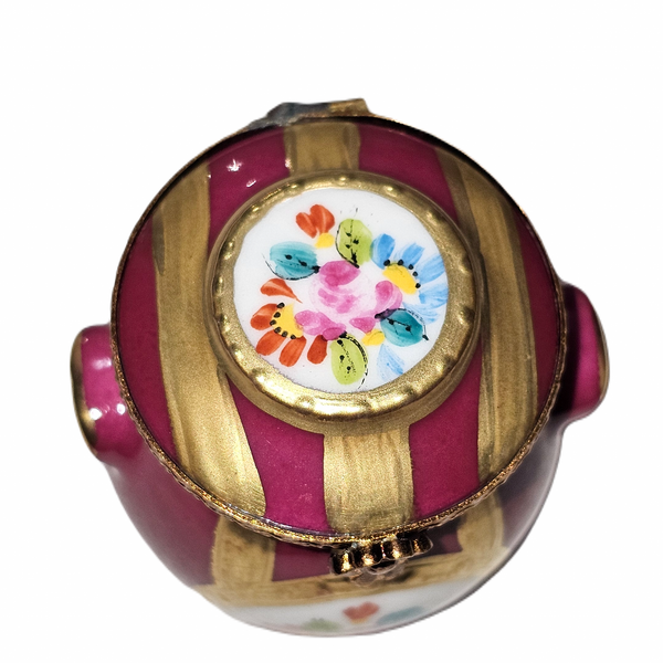 Red Gold Striped Elegance Canister Porcelain Limoges traditional French Trinket Box