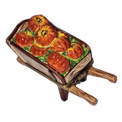 Autumn Wheelbarrow Pumpkin Delight Porcelain Limoges fruit fall garden French Trinket Box