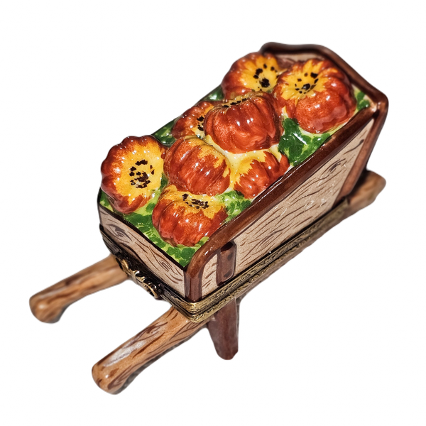 Autumn Wheelbarrow Pumpkin Delight Porcelain Limoges fruit fall garden French Trinket Box