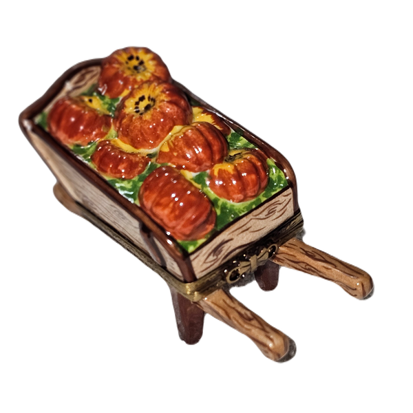 Autumn Wheelbarrow Pumpkin Delight Porcelain Limoges fruit fall garden French Trinket Box