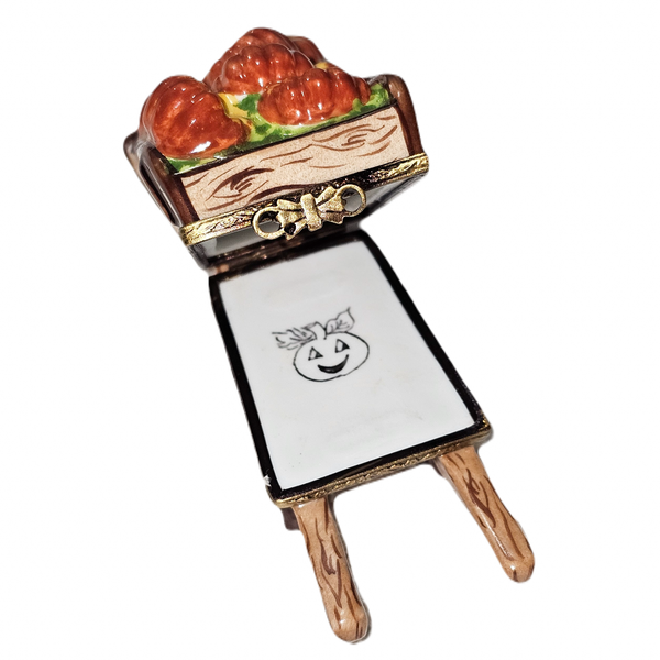 Autumn Wheelbarrow Pumpkin Delight Porcelain Limoges fruit fall garden French Trinket Box