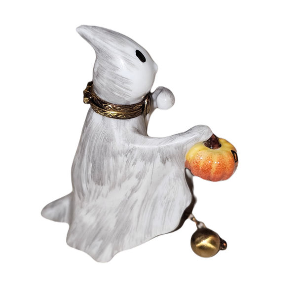 Whimsical Ghost with Jack O Lantern Porcelain Limoges halloween French Trinket Box