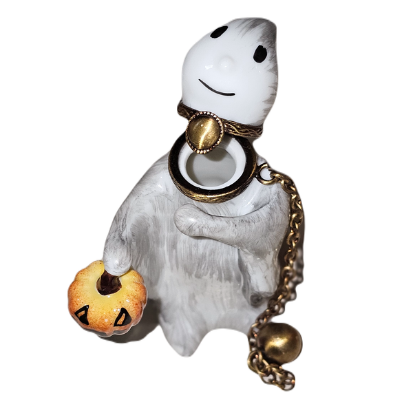 Whimsical Ghost with Jack O Lantern Porcelain Limoges halloween French Trinket Box