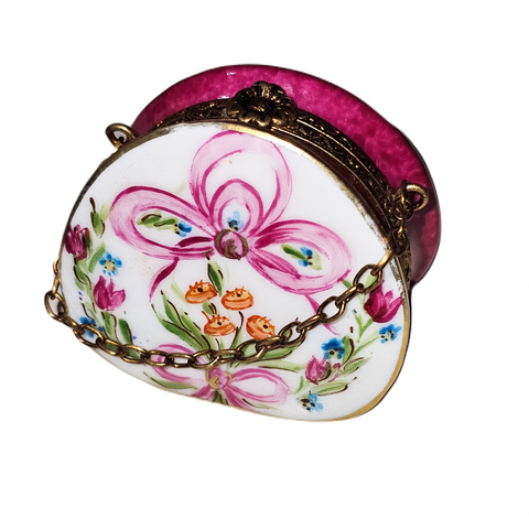Hot Pink Floral Limoges Box Porcelain Limoges purse French Trinket Box