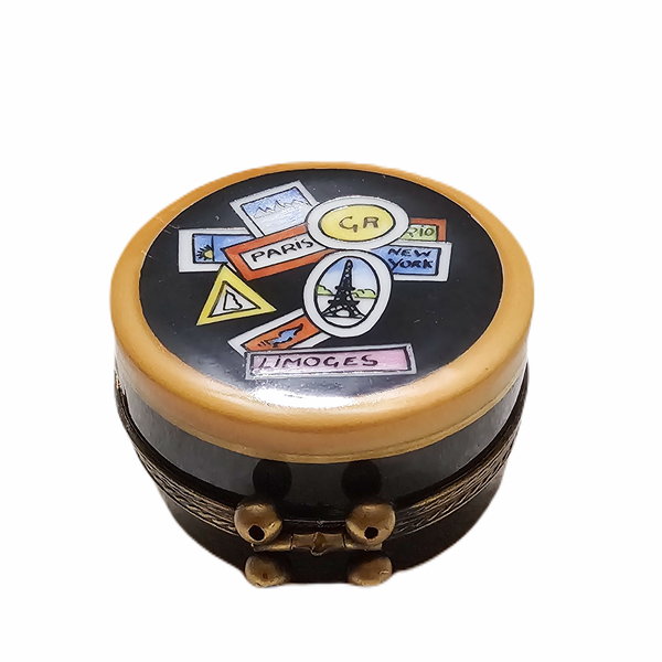 Round Travel Suitcase Limoges Box Porcelain Limoges bag purse travel French Trinket Box