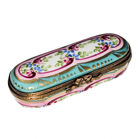 Turquoise Floral Oblong Limoges Box Porcelain Limoges traditional French Trinket Box