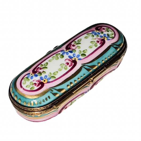 Turquoise Floral Oblong Limoges Box Porcelain Limoges traditional French Trinket Box