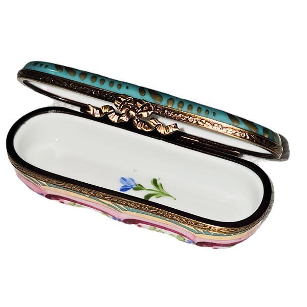 Turquoise Floral Oblong Limoges Box Porcelain Limoges traditional French Trinket Box