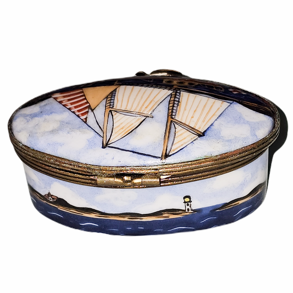 Sailboat on Oval 1 Limoges Box for Nautical Collectors Authentic Limoges Box