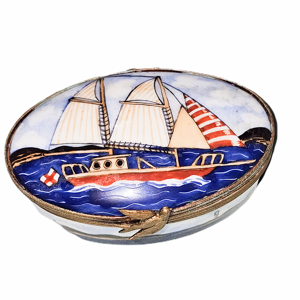 Sailboat on Oval 1 Limoges Box for Nautical Collectors Authentic Limoges Box
