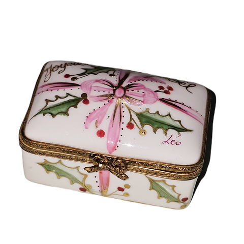 Christmas Holly Bow Limoges Box Porcelain Limoges christmas French Trinket Box