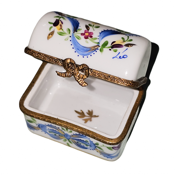 Blue Floral Elegance Box Porcelain Limoges traditional French Trinket Box