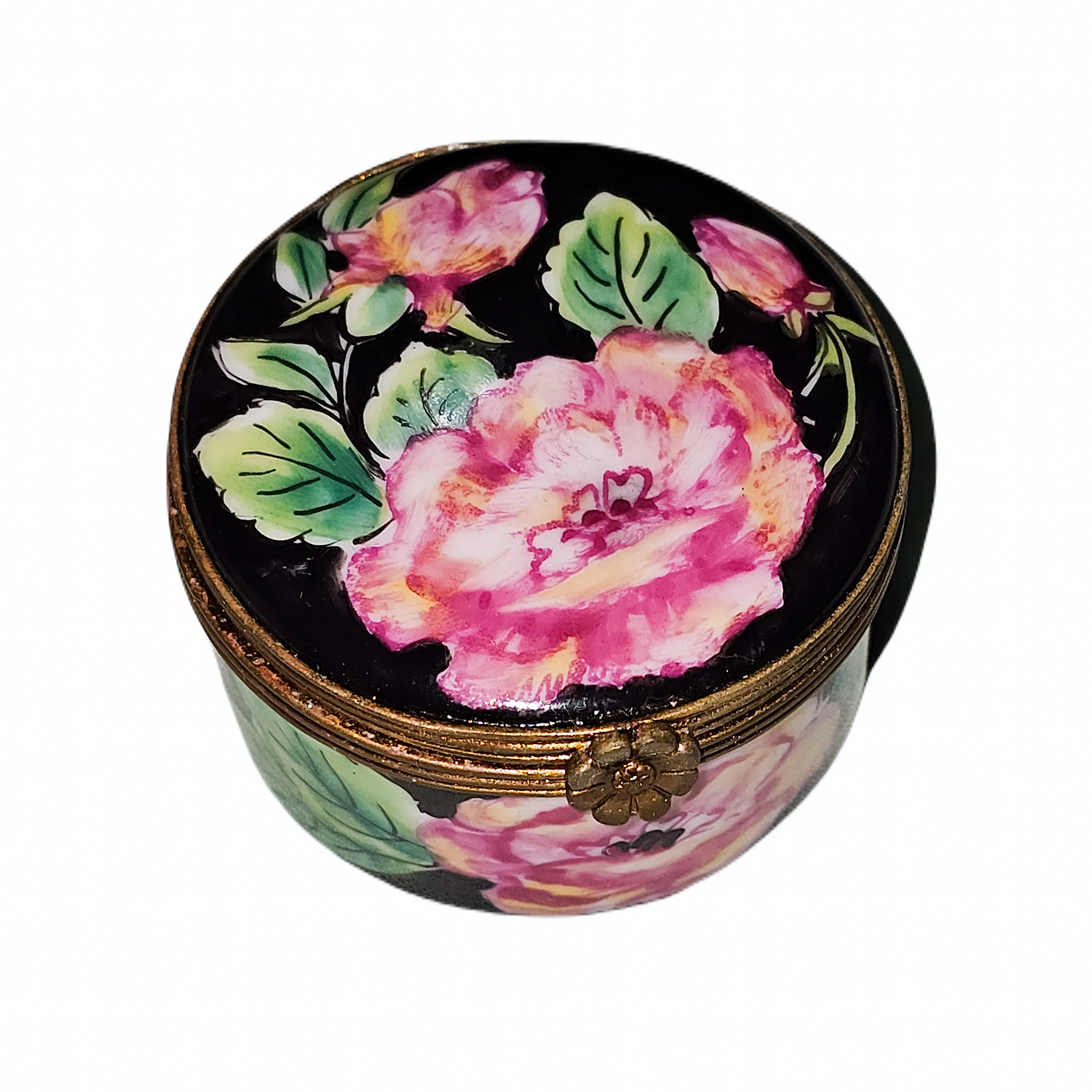 Black Rose Charm Box Porcelain Limoges traditional French Trinket Box