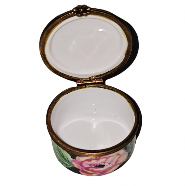 Black Rose Charm Box Porcelain Limoges traditional French Trinket Box