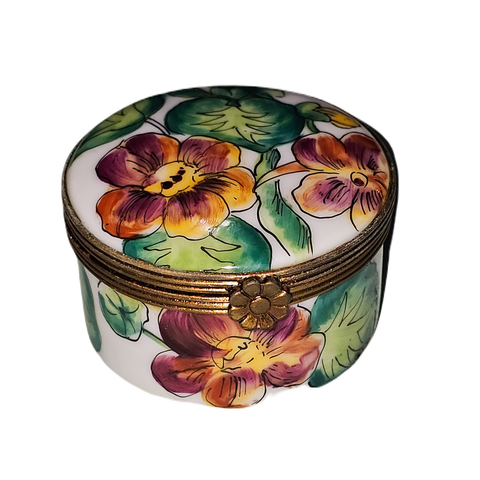 Vibrant Floral Round Limoges Box Porcelain Limoges traditional French Trinket Box