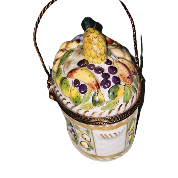 Vibrant Hand-Painted Fruit Basket Porcelain Limoges Fruit Basket French Trinket Box