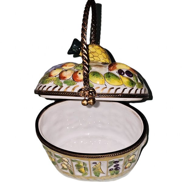 Vibrant Hand-Painted Fruit Basket Porcelain Limoges Fruit Basket French Trinket Box