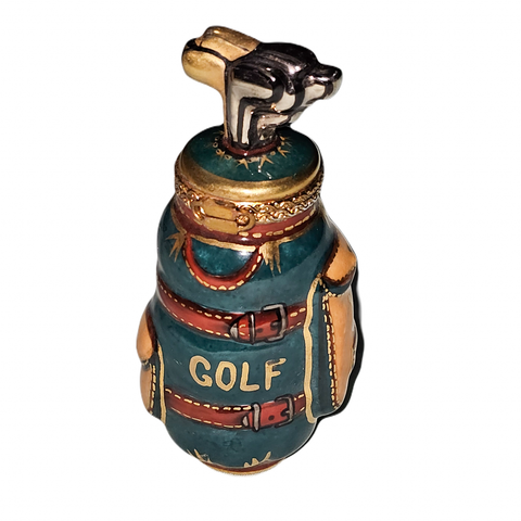 Dark Green Golf Bag Limoges Box Porcelain Limoges sports French Trinket Box