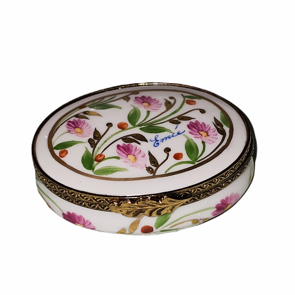 Small Oval Pink Floral Box Porcelain Limoges traditional French Trinket Box