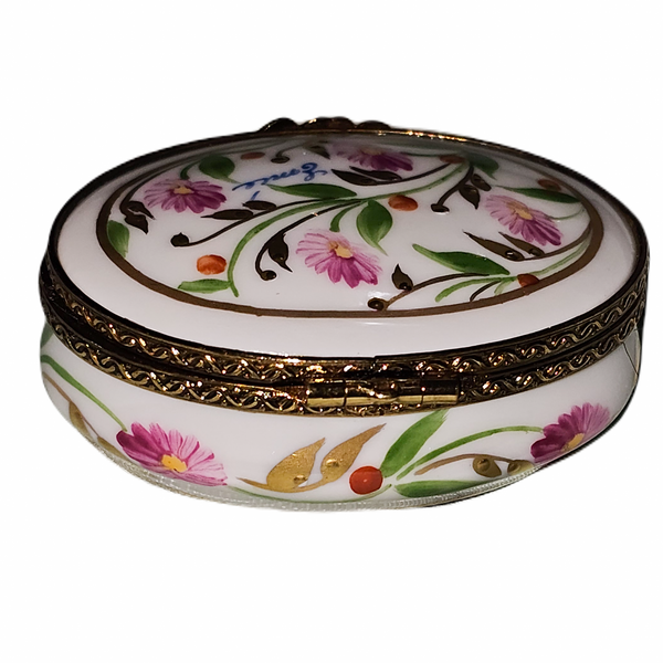 Small Oval Pink Floral Box Porcelain Limoges traditional French Trinket Box