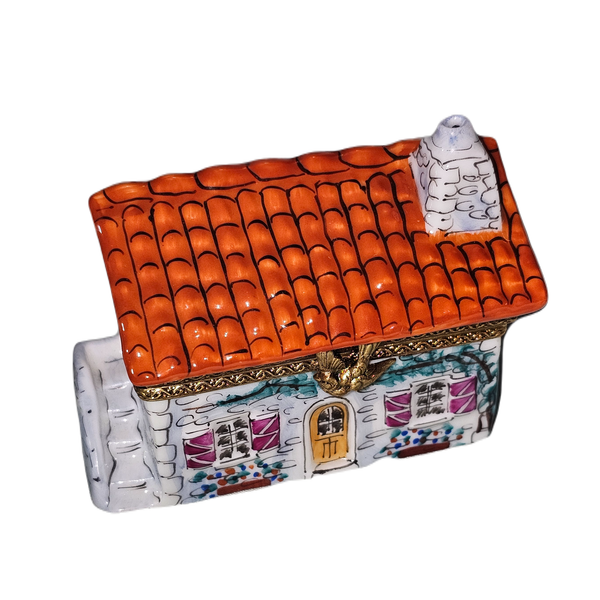 White House w Red Roof Limoges Box | Cottage Home Gift Authentic Limoges Box