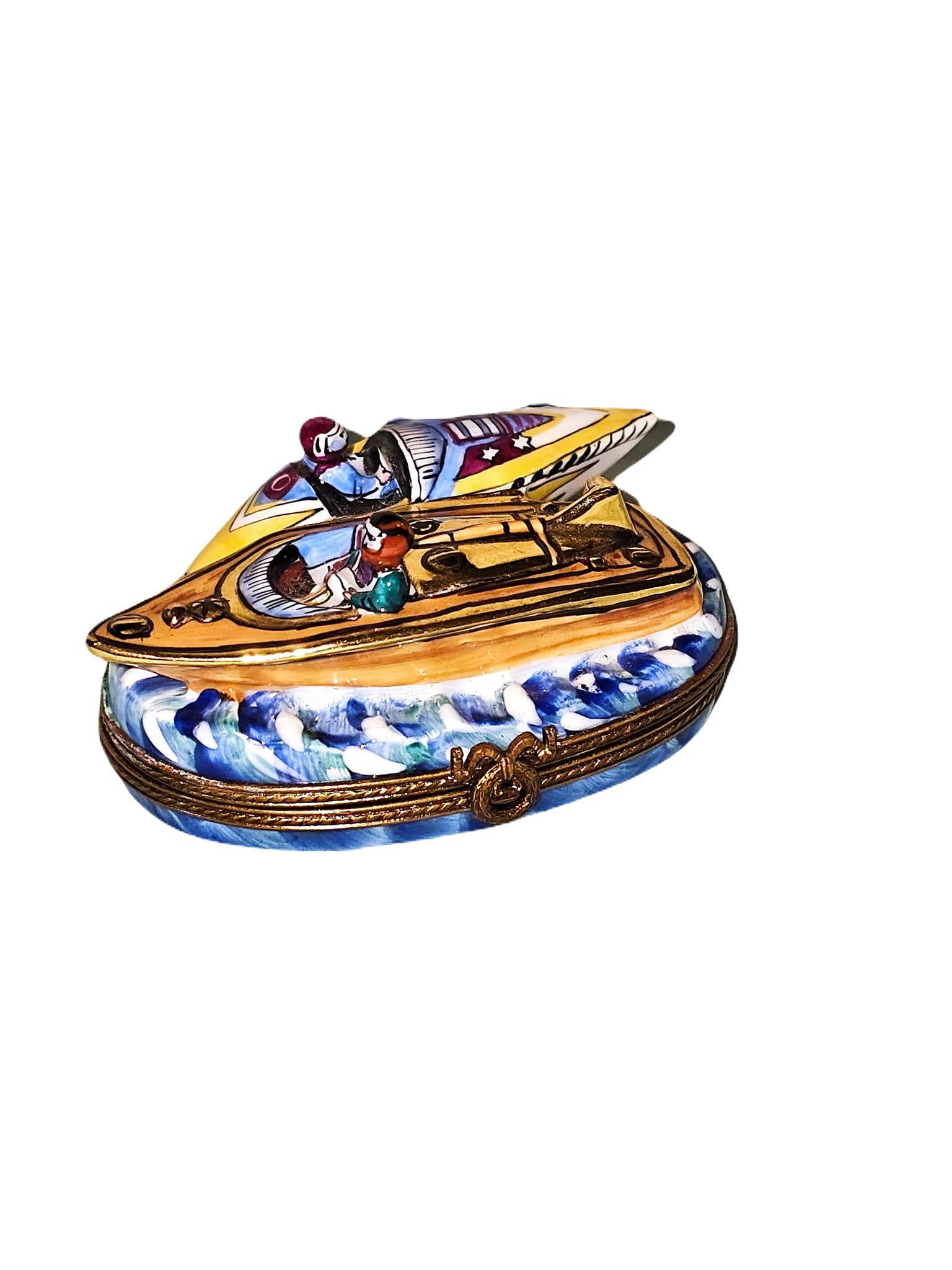 Two Exquisite Speedboats Porcelain Limoges vehicle boats French Trinket Box