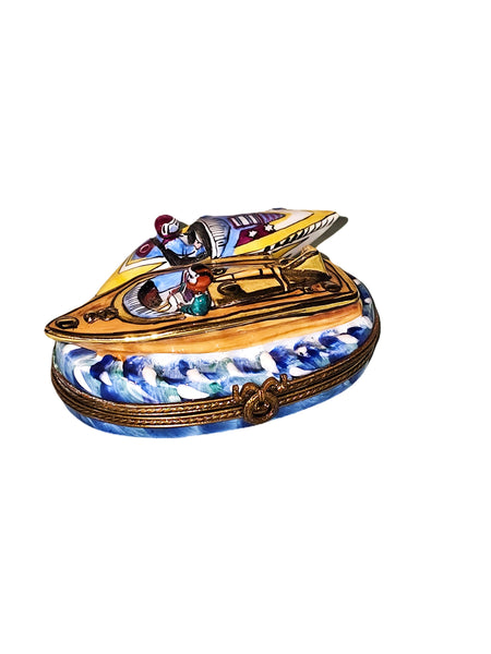 Two Exquisite Speedboats Porcelain Limoges vehicle boats French Trinket Box