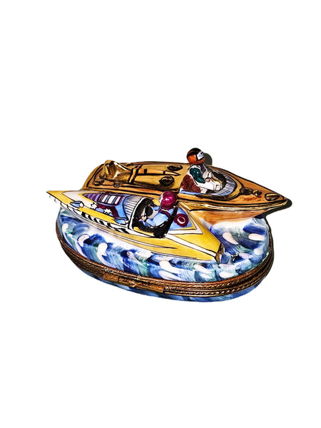 Two Exquisite Speedboats Porcelain Limoges vehicle boats French Trinket Box