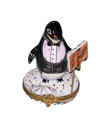 Penguin Conductor Limoges Box Porcelain Limoges birds music French Trinket Box