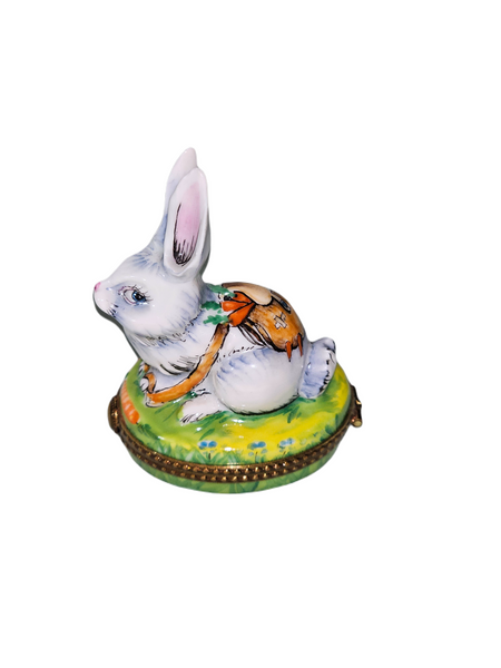 Charming White Rabbit Keepsake Porcelain Limoges rabbit Easter French Trinket Box