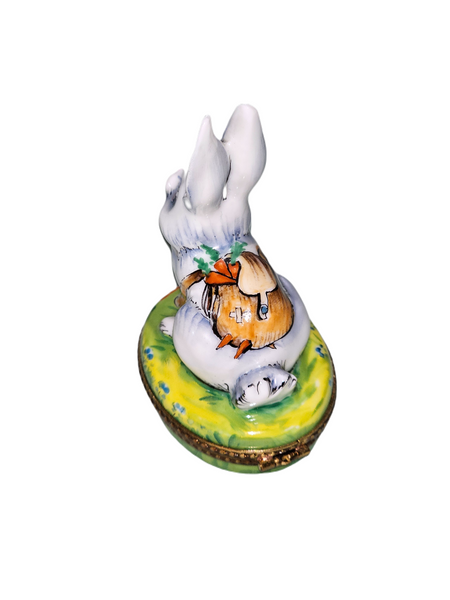 Charming White Rabbit Keepsake Porcelain Limoges rabbit Easter French Trinket Box