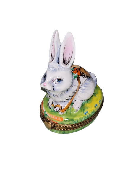 Charming White Rabbit Keepsake Porcelain Limoges rabbit Easter French Trinket Box