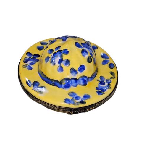 Charming Yellow Floral Hat Porcelain Limoges hat fashion women French Trinket Box