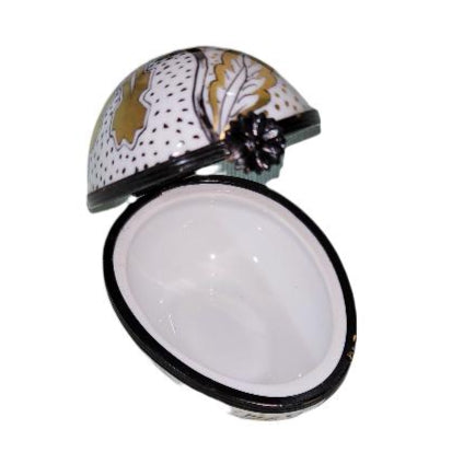 Exquisite Gold Black Egg Box Porcelain Limoges Egg French Trinket Box