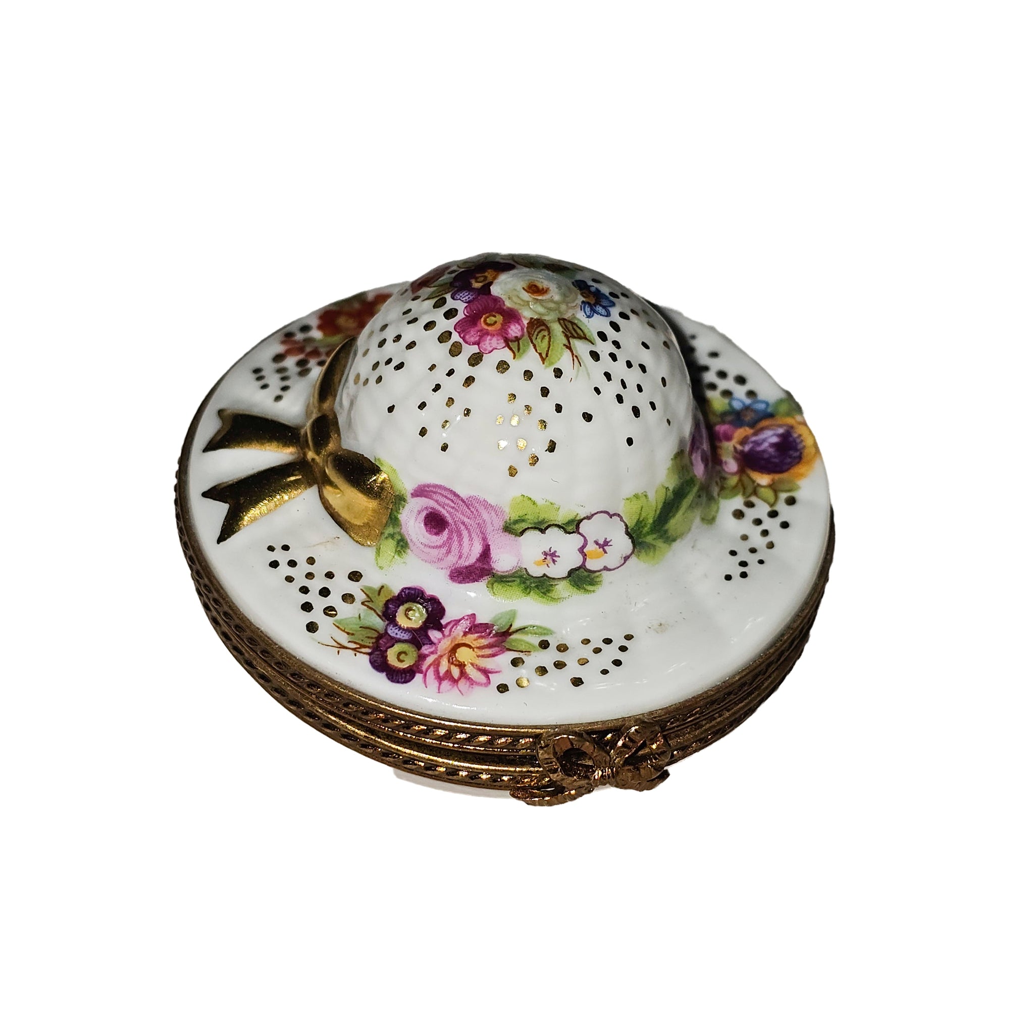 Elegant Floral Limoges Box Porcelain Limoges garden hat French Trinket Box