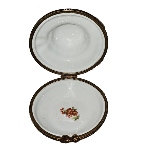 Elegant Floral Limoges Box Porcelain Limoges garden hat French Trinket Box