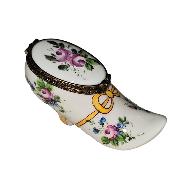 Charming Floral Shoe Box Porcelain Limoges Shoe French Trinket Box