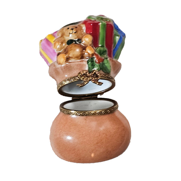 Santa's Gift Bag Treasure Porcelain Limoges xmas theme Santa French Trinket Box