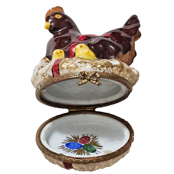 Charming Chicken with Chicks Box Porcelain Limoges farm bird French Trinket Box