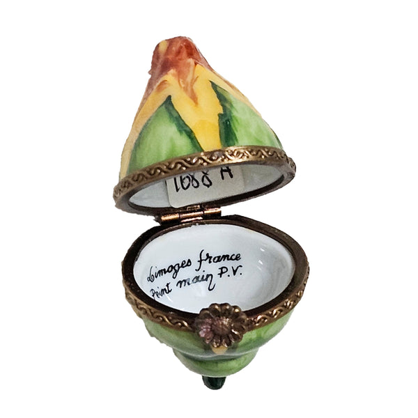 Yellow Rose Bud Limoges Box Porcelain Limoges flower garden French Trinket Box