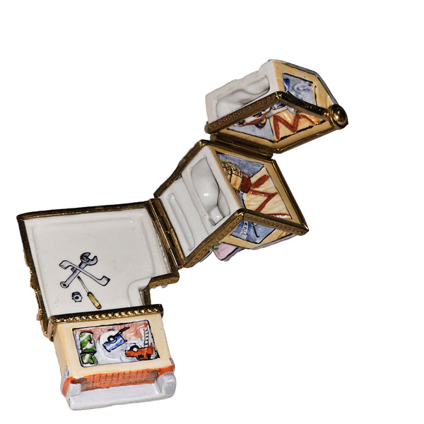 Rare Four Hinged Garage Box Porcelain Limoges house home professional French Trinket Box