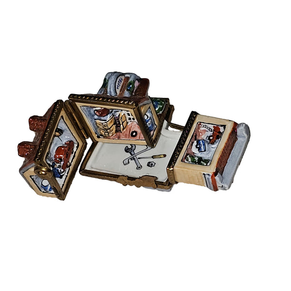 Rare Four Hinged Garage Box Porcelain Limoges house home professional French Trinket Box