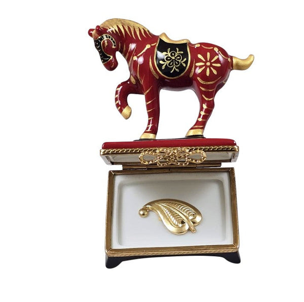 Rochard Horse Year 2026 Limoges Box with Removable Brass Leaf, view 2