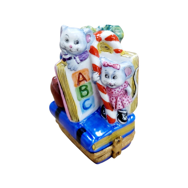 ABC Mice Porcelain Figurine Porcelain Limoges Mice Baby Kids French Trinket Box