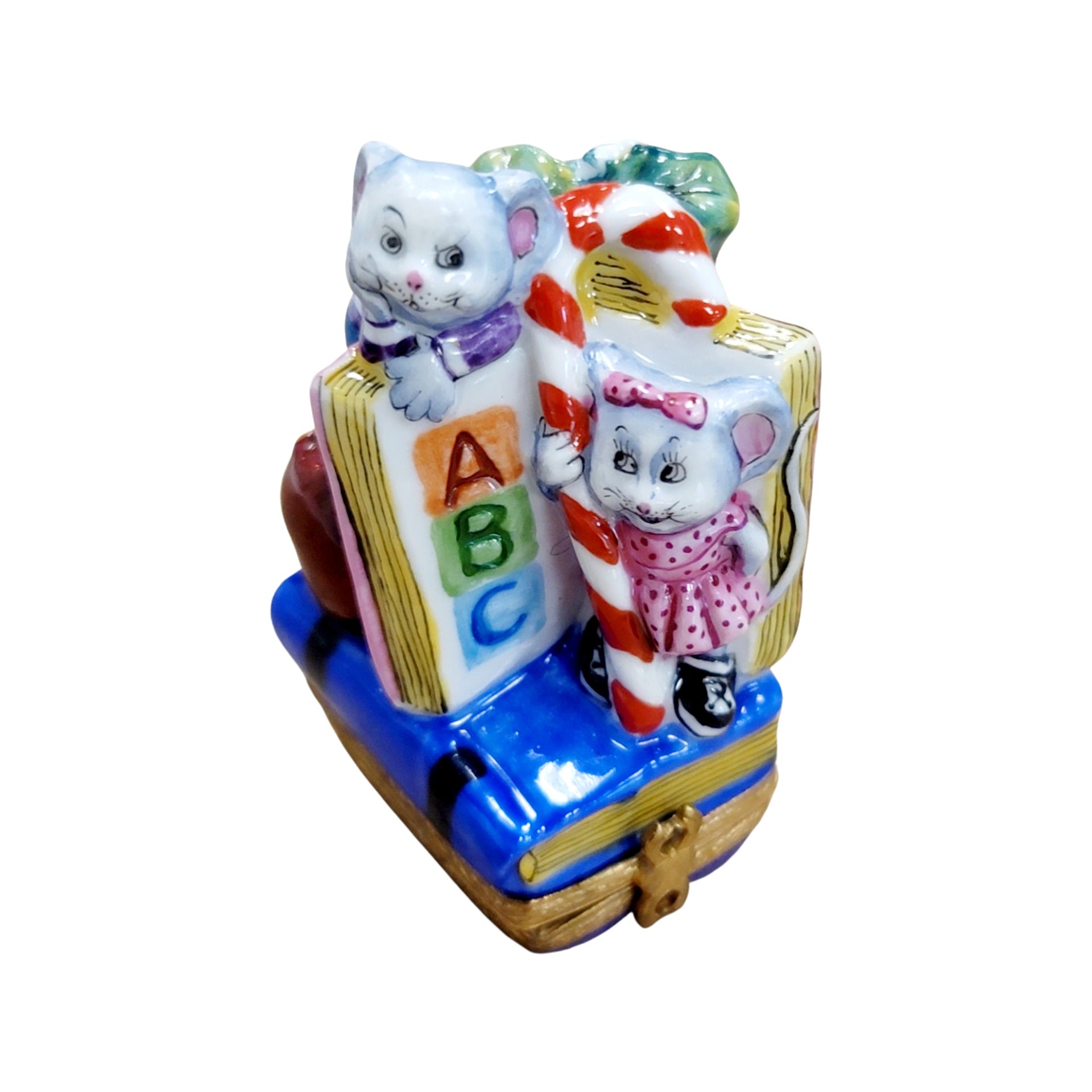 ABC Mice Porcelain Figurine Porcelain Limoges Mice Baby Kids French Trinket Box