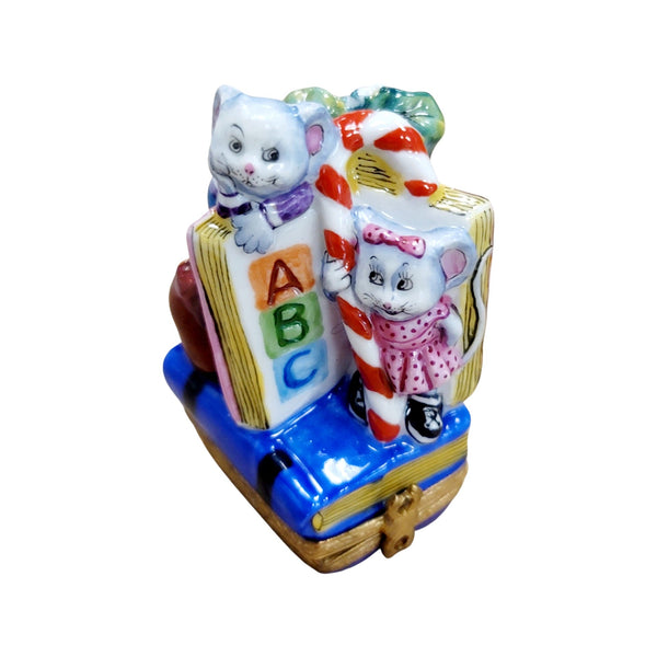 ABC Mice Porcelain Figurine Porcelain Limoges Mice Baby Kids French Trinket Box