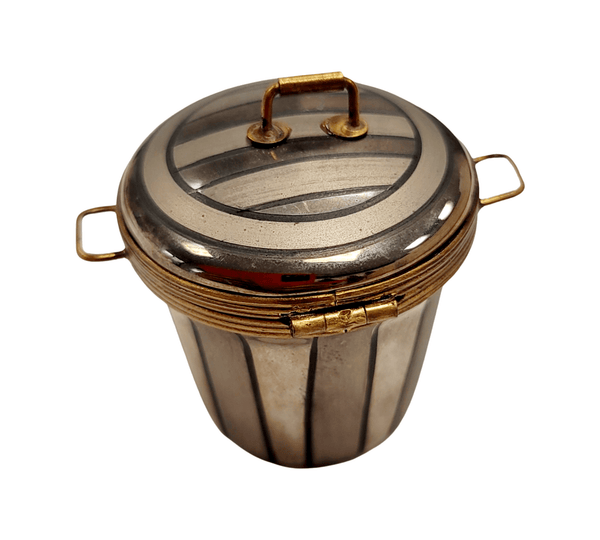 Adorable Cat in Trashcan Figurine Porcelain Limoges cat French Trinket Box