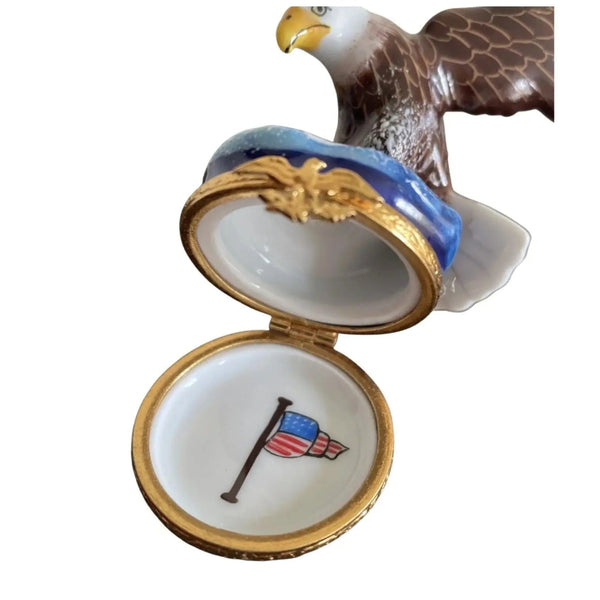 American Bald Eagle Bird Porcelain Limoges bird united states patriotic French Trinket Box