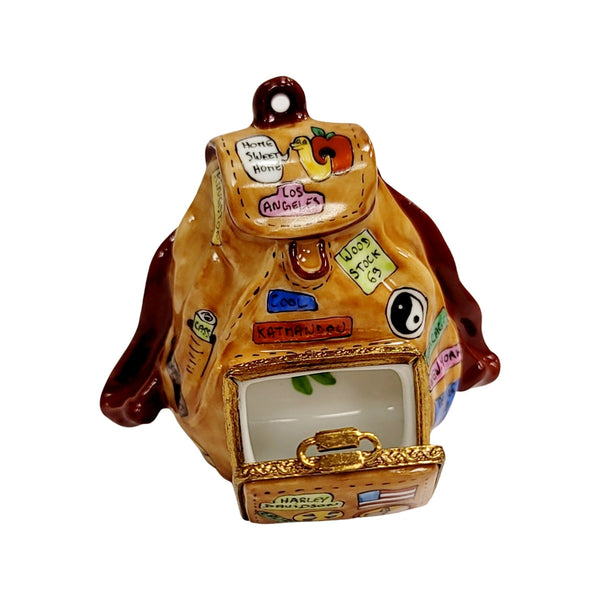 American Flag Backpack Figurine Porcelain Limoges United states purses patriotic French Trinket Box